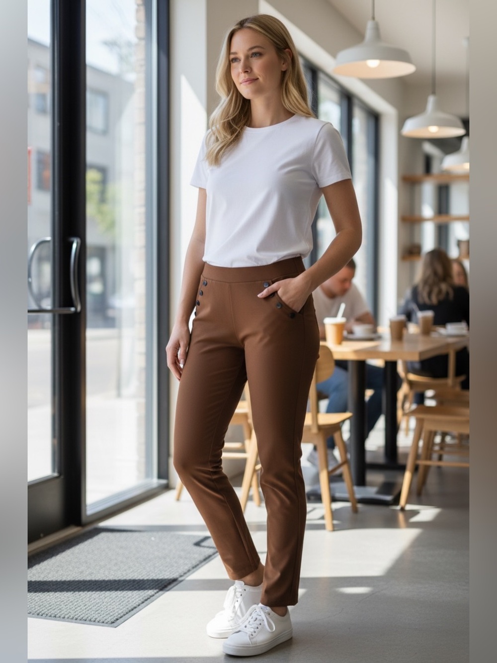 R. Sofia Women's Slim Ponte Pull-On Pants in Brown